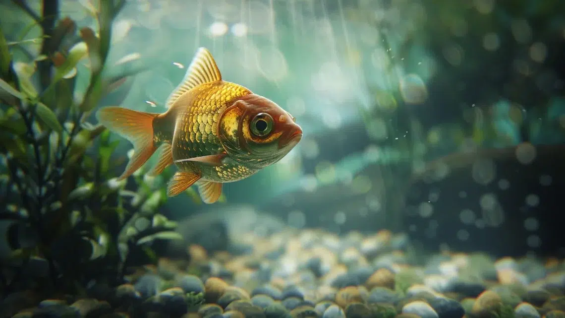 Un poisson choisit de s’isoler au fond de l’aquarium