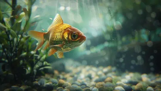 Un poisson choisit de s’isoler au fond de l’aquarium